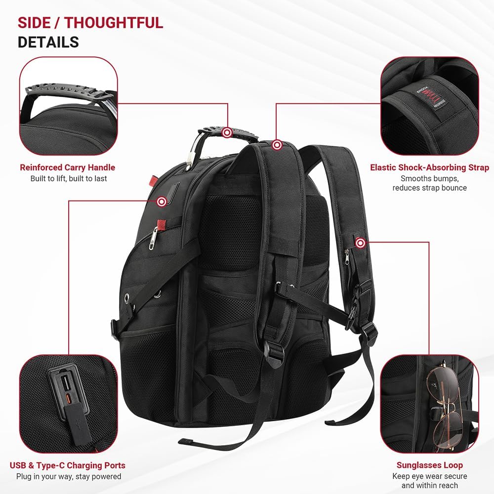star cloud 17 Inch Travel Laptop Backpack, Business Tech Backpack with USB & Type-C Charging Port, 180° TSA Friendly Travel College Work Backpack with Multiple Organizer Pockets for Men
