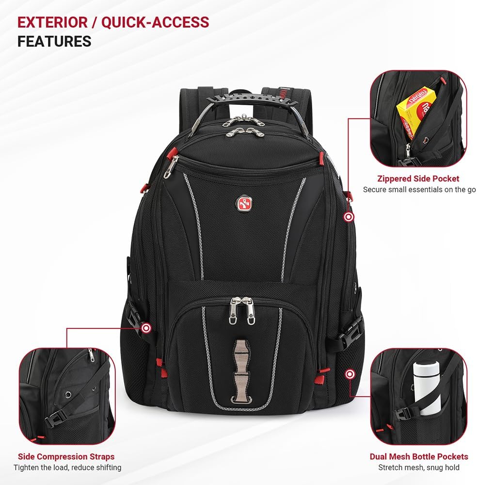 star cloud 17 Inch Travel Laptop Backpack, Business Tech Backpack with USB & Type-C Charging Port, 180° TSA Friendly Travel College Work Backpack with Multiple Organizer Pockets for Men