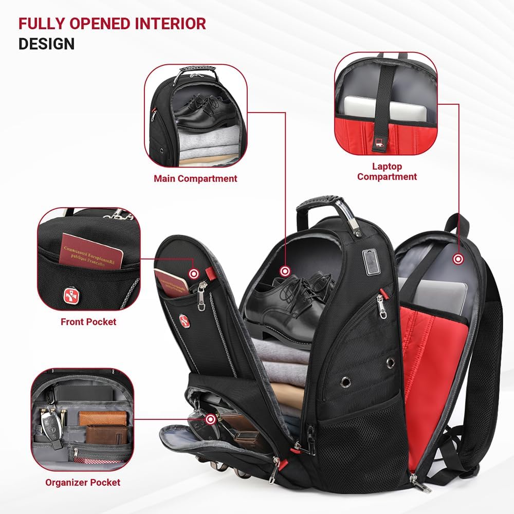star cloud 17 Inch Travel Laptop Backpack, Business Tech Backpack with USB & Type-C Charging Port, 180° TSA Friendly Travel College Work Backpack with Multiple Organizer Pockets for Men