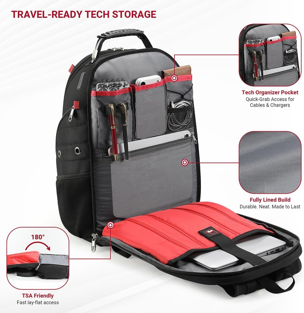 star cloud 17 Inch Travel Laptop Backpack, Business Tech Backpack with USB & Type-C Charging Port, 180° TSA Friendly Travel College Work Backpack with Multiple Organizer Pockets for Men