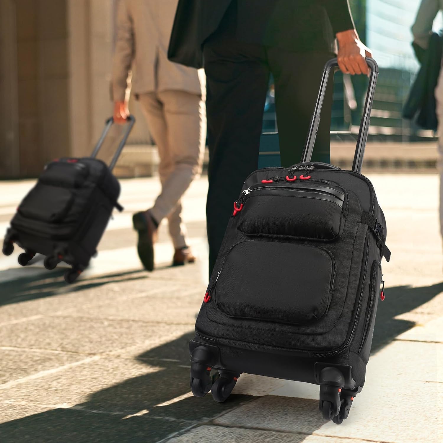 Rolling Backpack with Wheels – Airline Approved Underseat Carry-On Luggage 18x14x8, Water-Resistant Personal Item Bag with 2 Extra Replacement Wheels, Fits 15.6 Inch Laptop, Travel Backpack for Men
