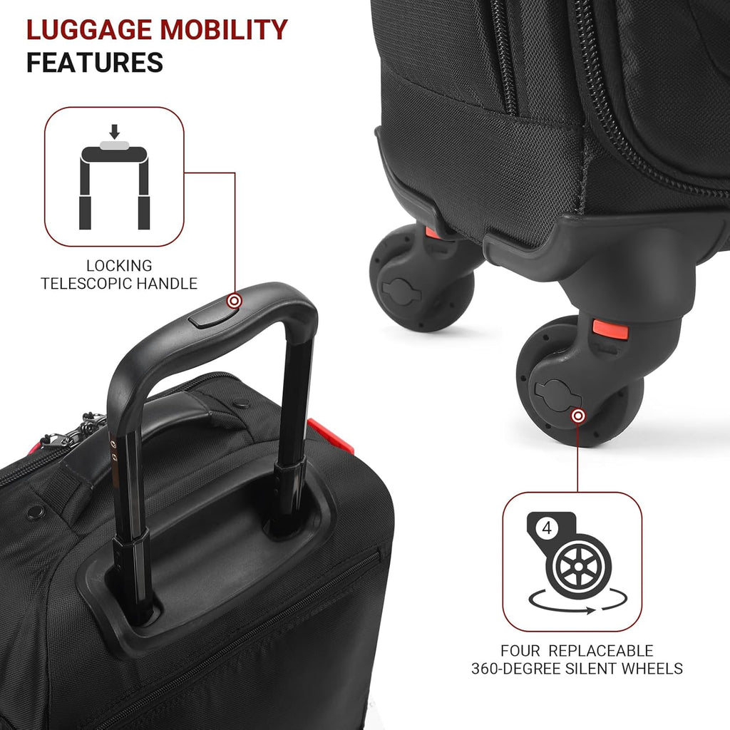 Rolling Backpack with Wheels – Airline Approved Underseat Carry-On Luggage 18x14x8, Water-Resistant Personal Item Bag with 2 Extra Replacement Wheels, Fits 15.6 Inch Laptop, Travel Backpack for Men