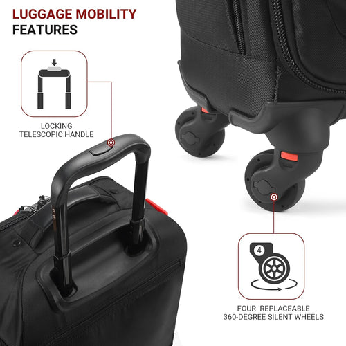 Rolling Backpack with Wheels – Airline Approved Underseat Carry-On Luggage 18x14x8, Water-Resistant Personal Item Bag with 2 Extra Replacement Wheels, Fits 15.6 Inch Laptop, Travel Backpack for Men